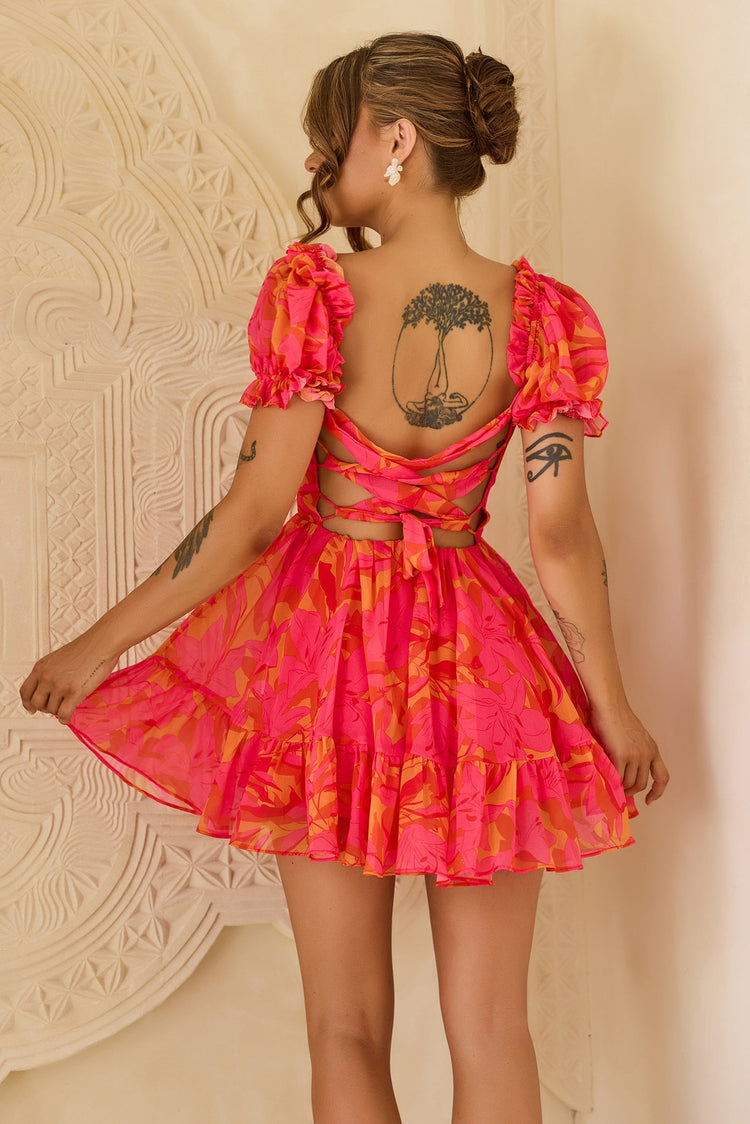 Paradise Pulse Chiffon Mini Dress - Red Multi for women