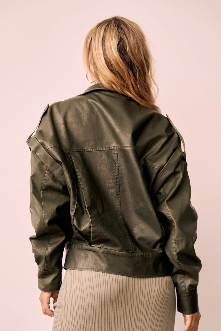 Penny Vegan Leather Jacket - Moss for women