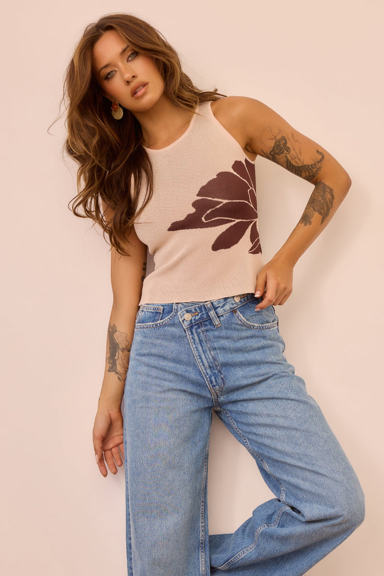 Petal Whisper Knit Top - Beige for women