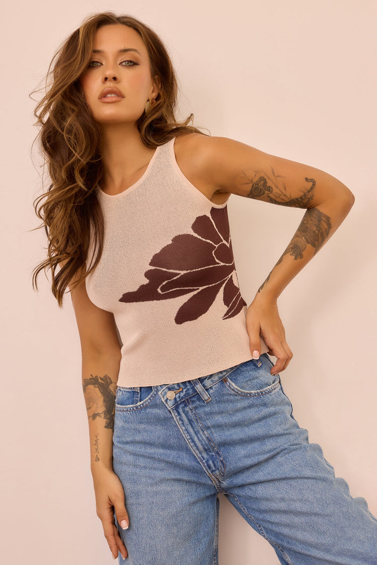Petal Whisper Knit Top - Beige for women