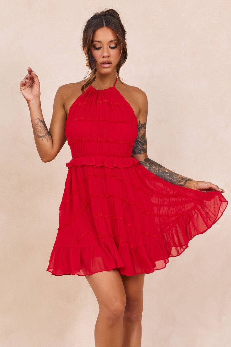 Precious Ruffle Mini Dress - Red for women