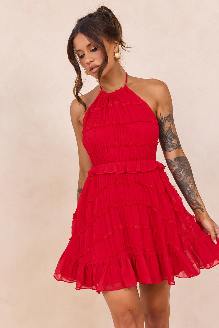 Precious Ruffle Mini Dress - Red for women