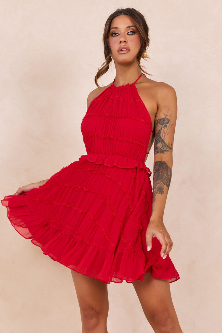 Precious Ruffle Mini Dress - Red for women