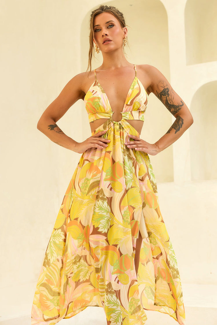 Rays Maxi Dress - Yellow Print for women