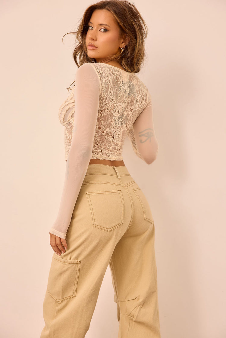Riviera Lace Top - Beige for women