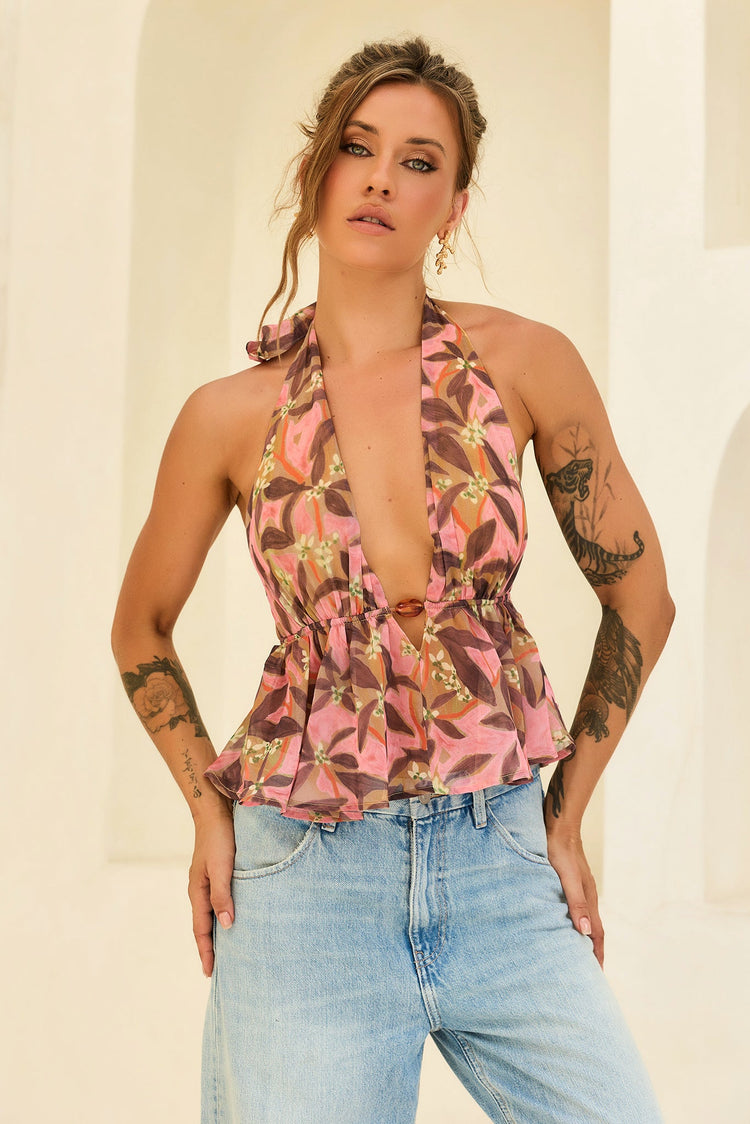 Rosé Sunset Chiffon Top - Pink Multi for women