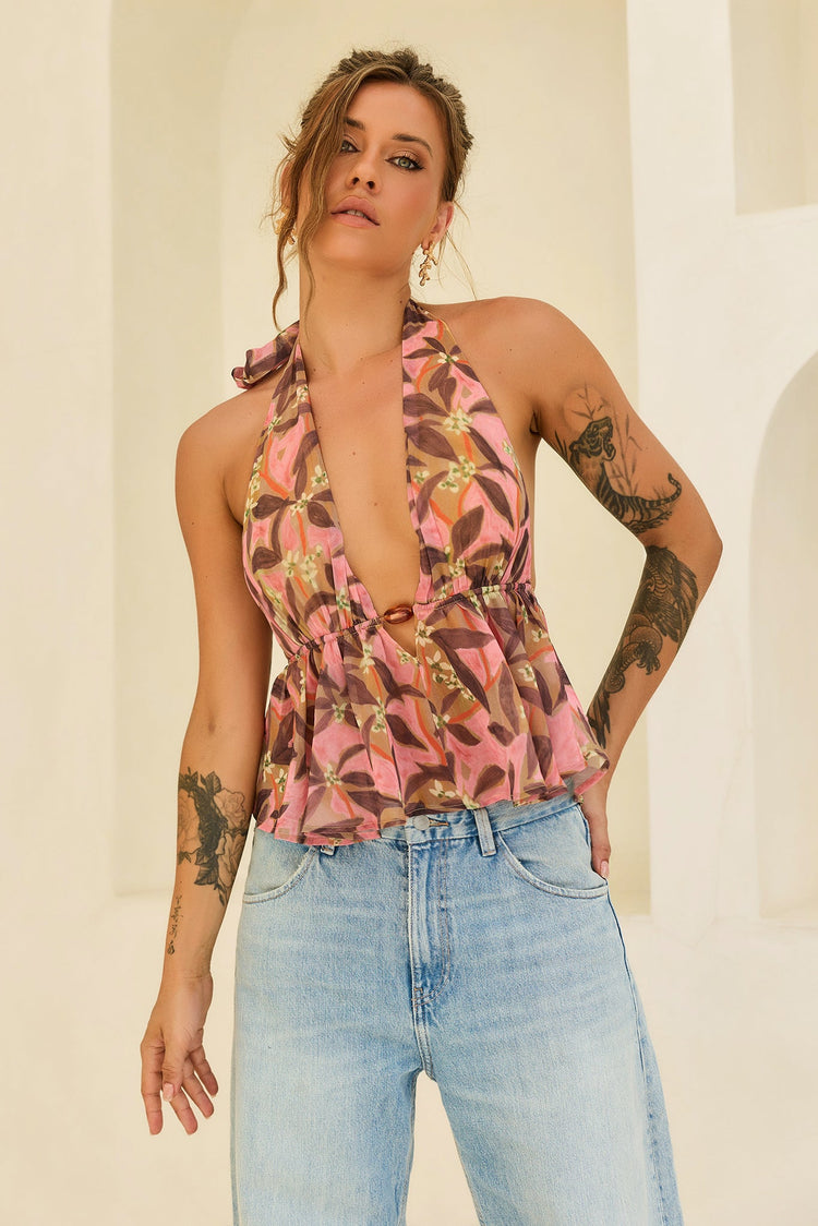 Rosé Sunset Chiffon Top - Pink Multi for women