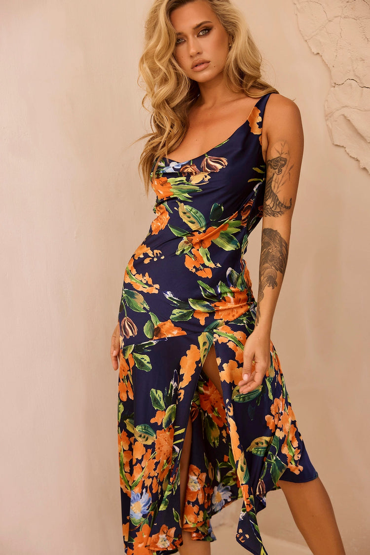 Secret Jungle Midi Dress - Navy Multi for women