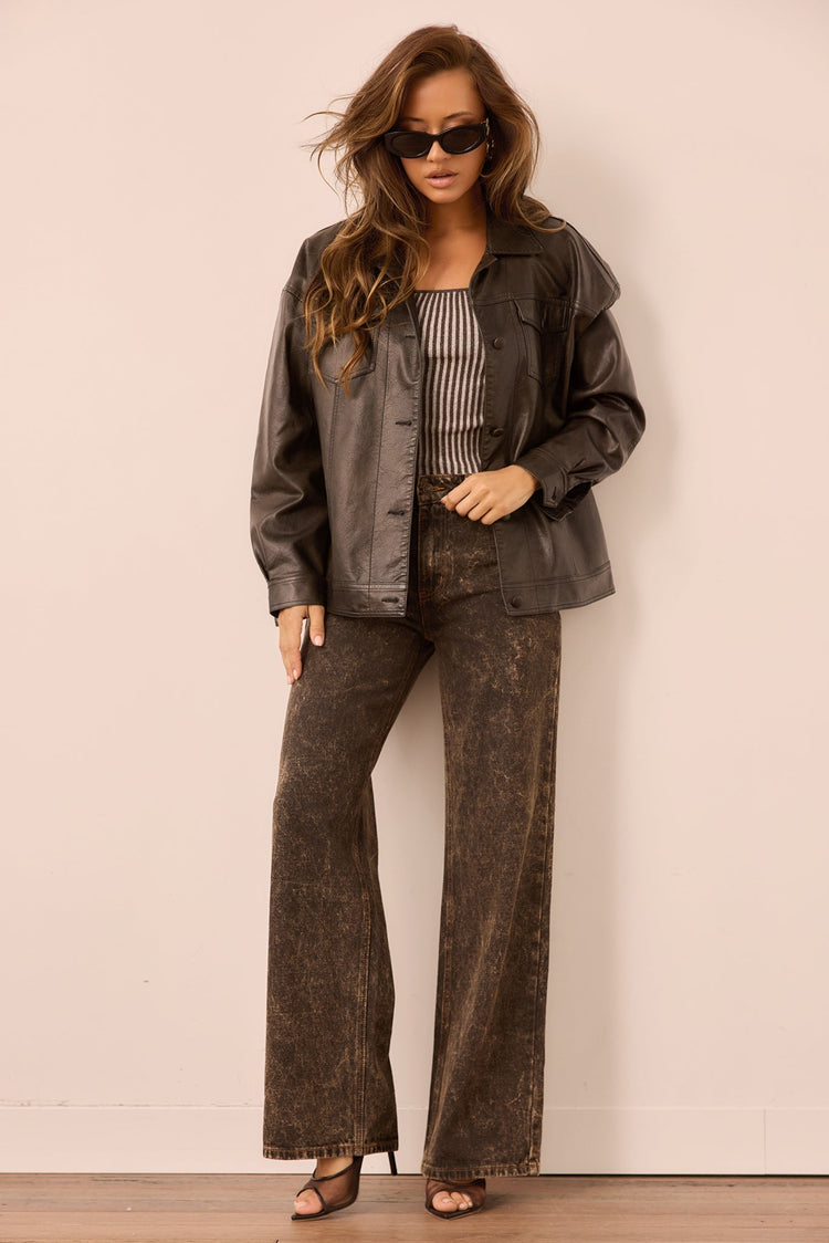Shadow Script Vegan Leather Jacket - Black for women