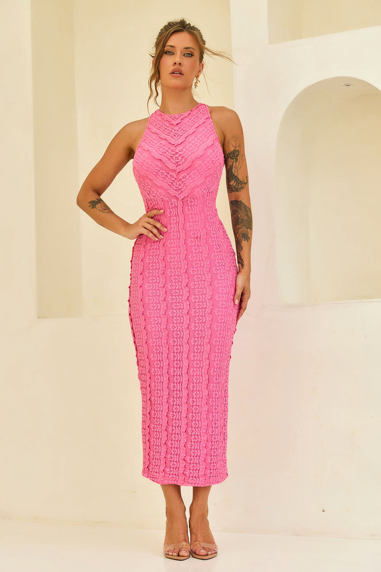 She's The Flame Lace Midi Dress - Pink for women