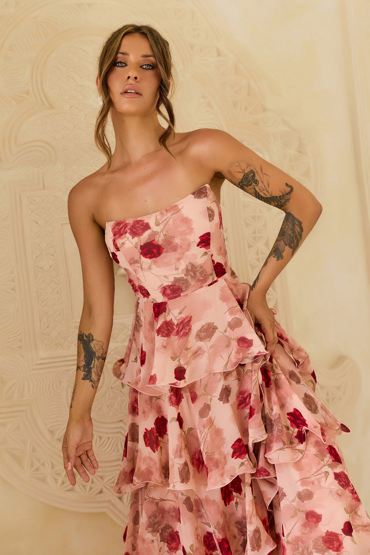 Showered With Love Chiffon Maxi Dress - Blush for women