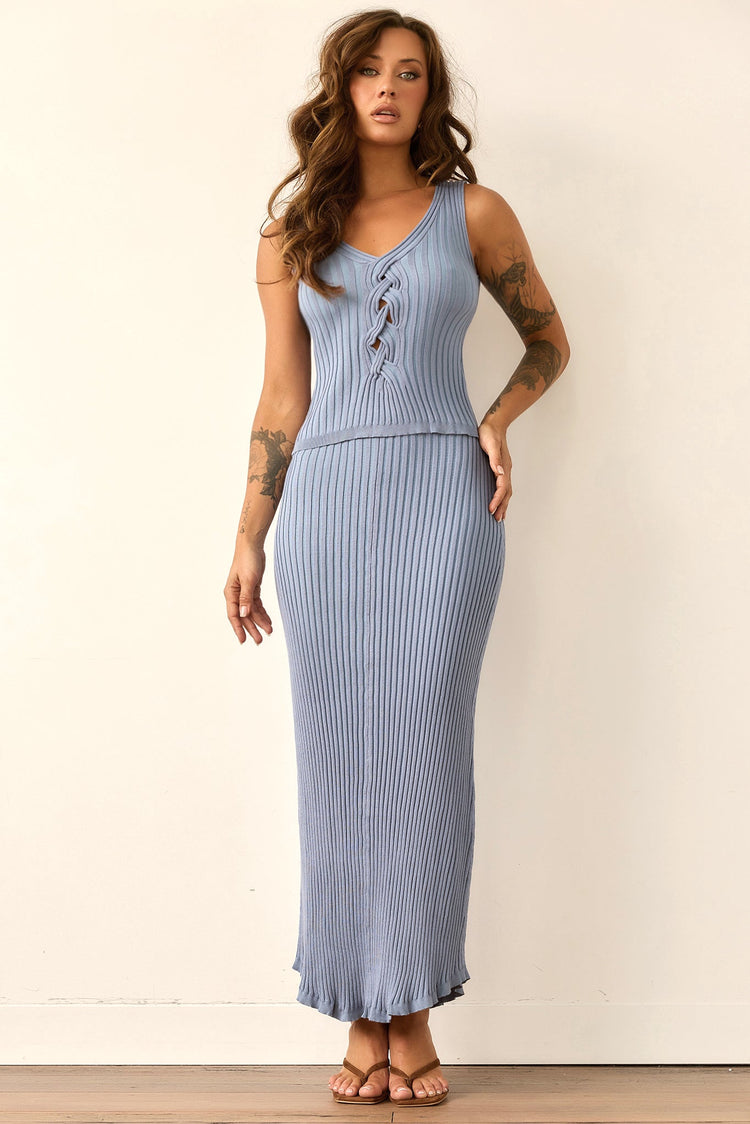 Soft Form Knit Maxi Skirt - Blue for women