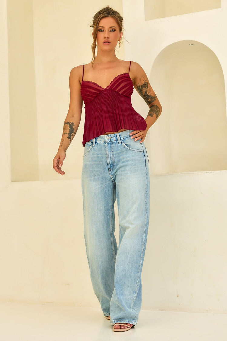 Soft Moonlit Chiffon Top - Wine for women
