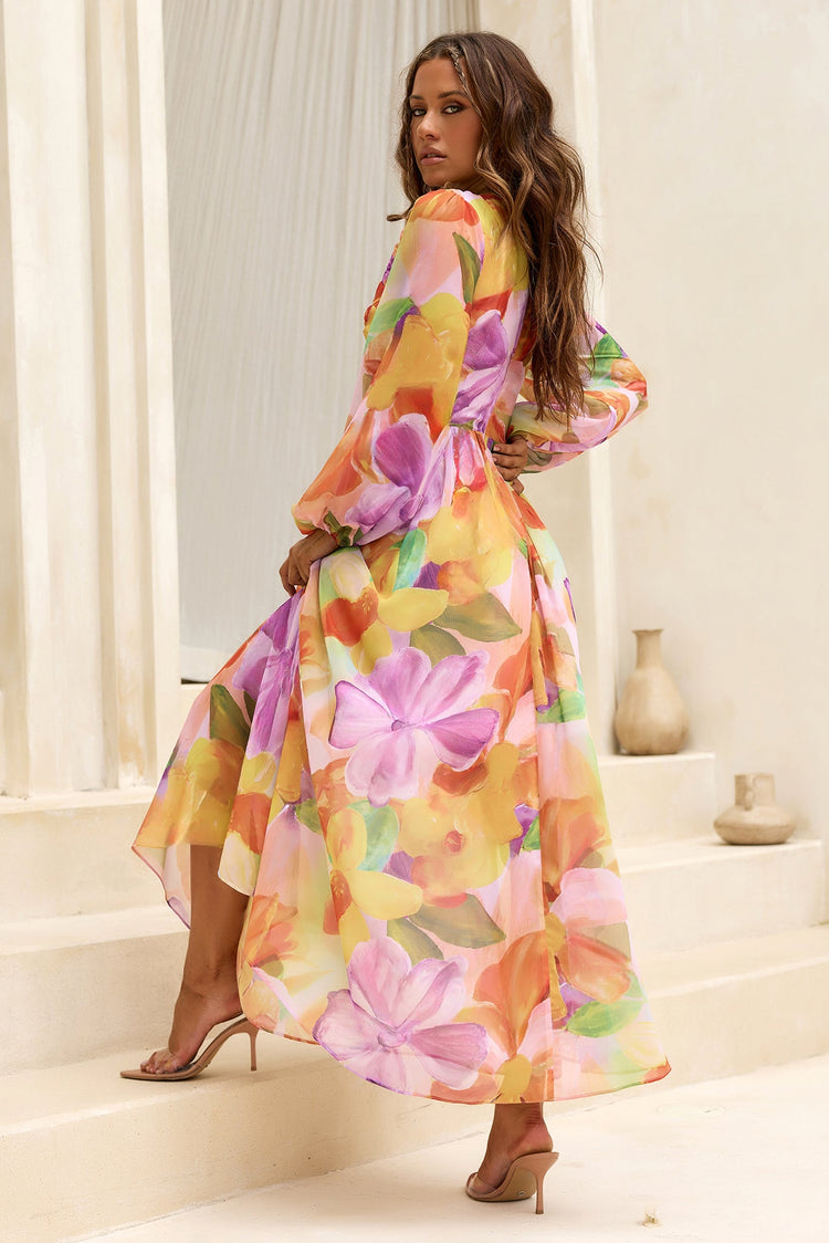 Soft Seduction Chiffon Maxi Dress - Orange Multi for women
