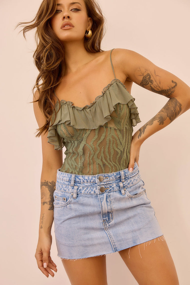 Soft Whispers Lace Bodysuit - Olive for women