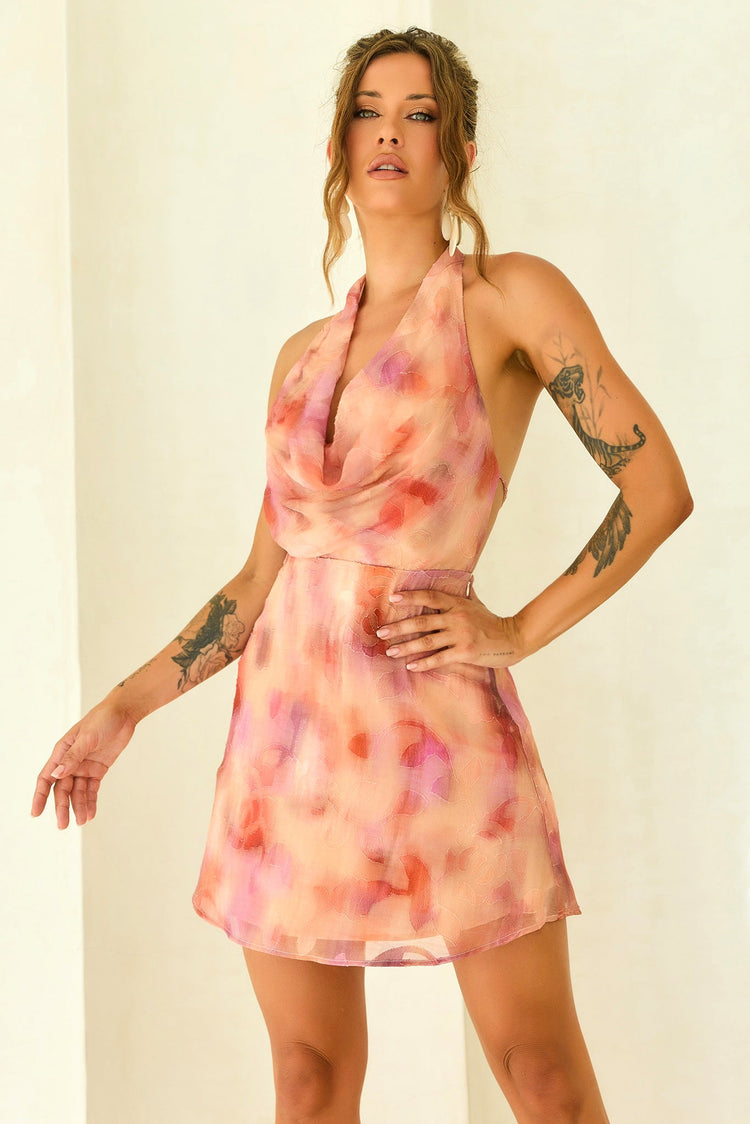 Solara Rose Chiffon Mini Dress - Rose Multi for women