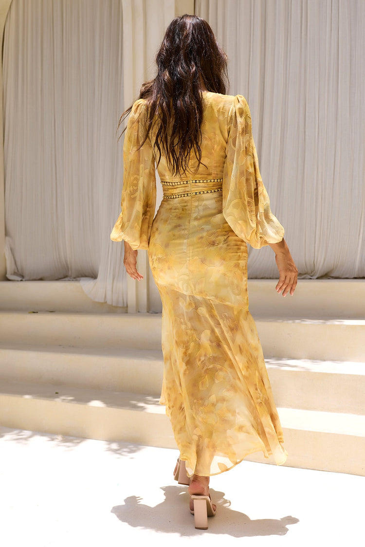 Solstice Bloom Chiffon Maxi Dress - Yellow for women