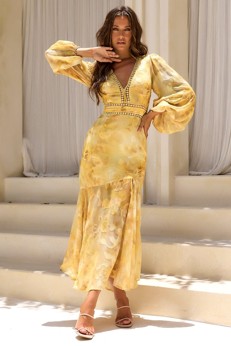 Solstice Bloom Chiffon Maxi Dress - Yellow for women