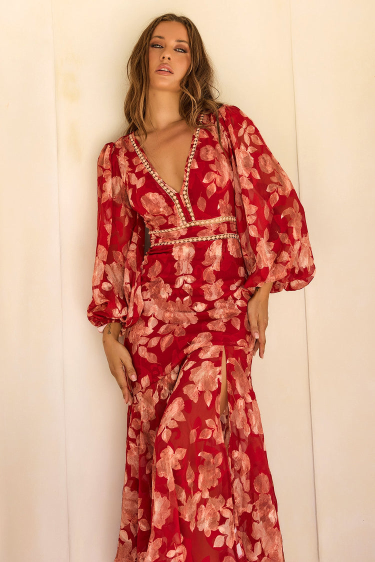 Solstice Waltz Chiffon Maxi Dress - Red for women