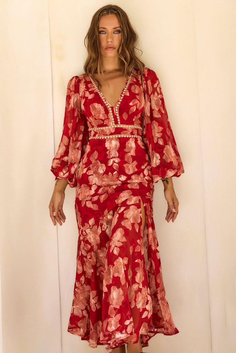 Solstice Waltz Chiffon Maxi Dress - Red for women