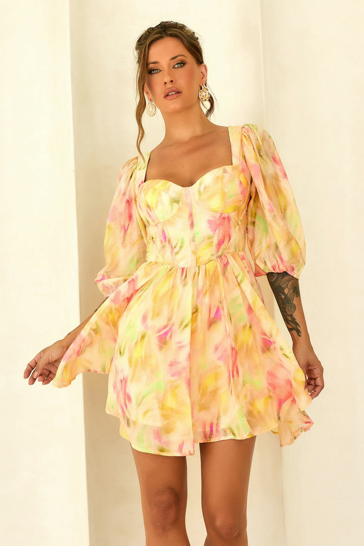 Soulful Days Woven Mini Dress - Yellow Multi for women
