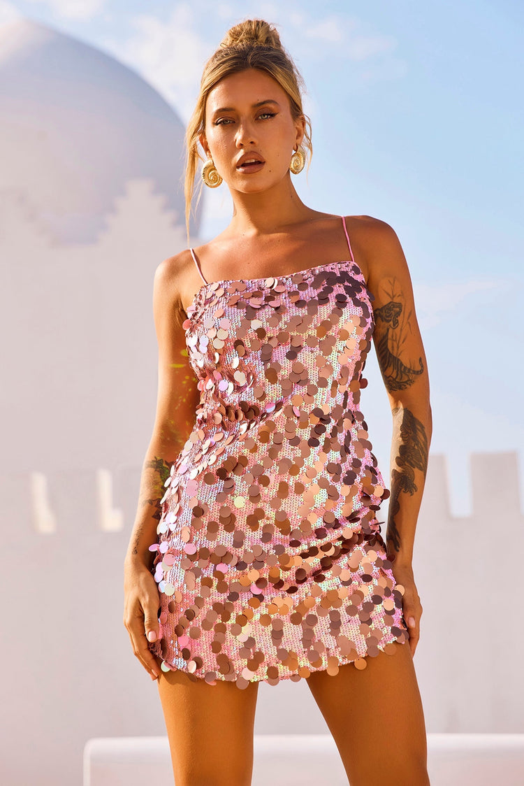 Sparks Fly Mini Dress - Pink Gold for women