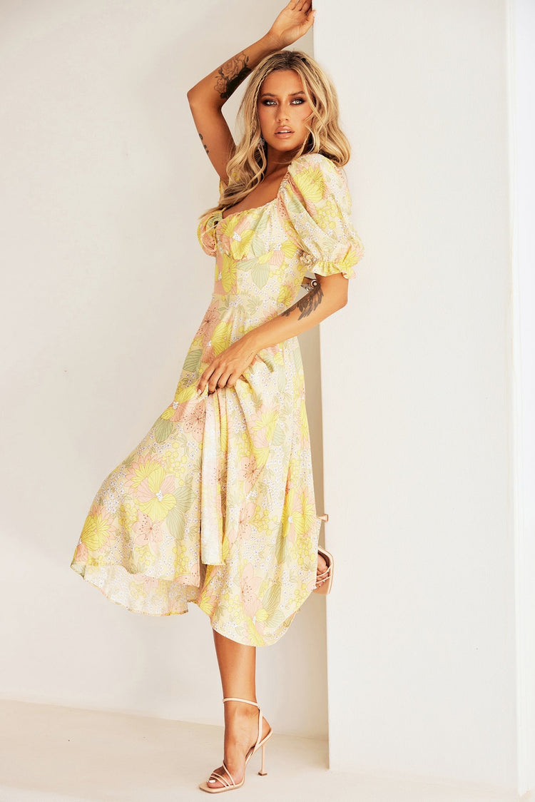 Spellbound Midi Dress - Yellow for women