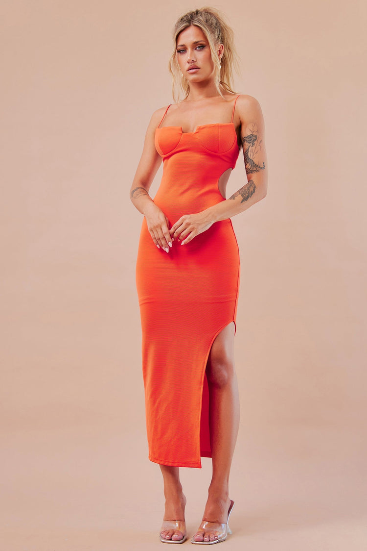 Stacked Up Midi Dress - Tangerine for women