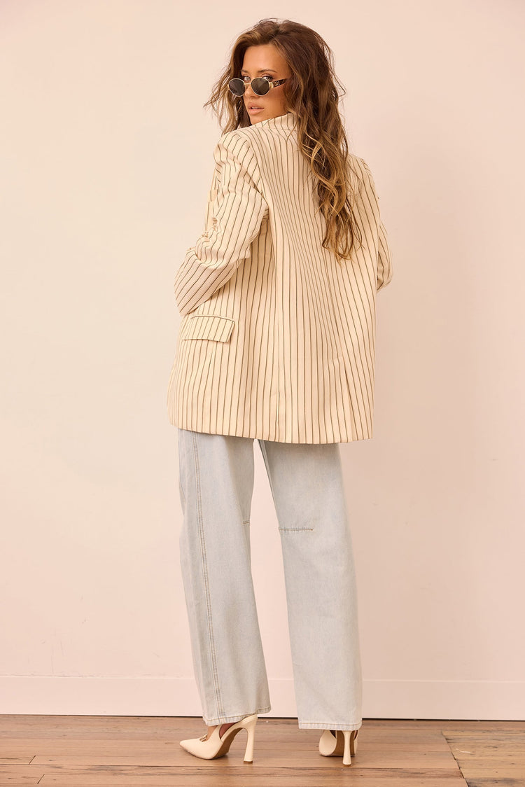 Strut With Style Woven Blazer - Cream Stripe for women