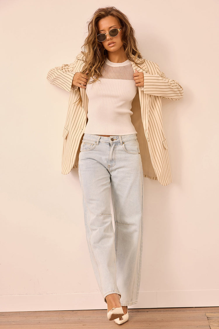 Strut With Style Woven Blazer - Cream Stripe for women