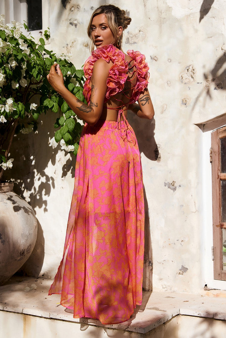 Sunset Paint Maxi Dress - Pink Orange for women