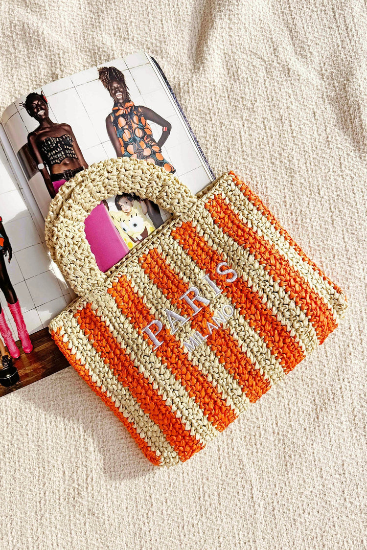 Sunset Stroll Raffia Bag - Orange Beige for women