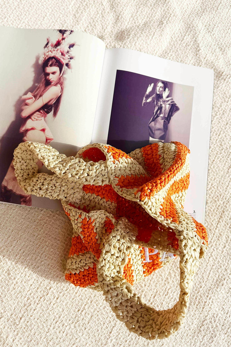 Sunset Stroll Raffia Bag - Orange Beige for women