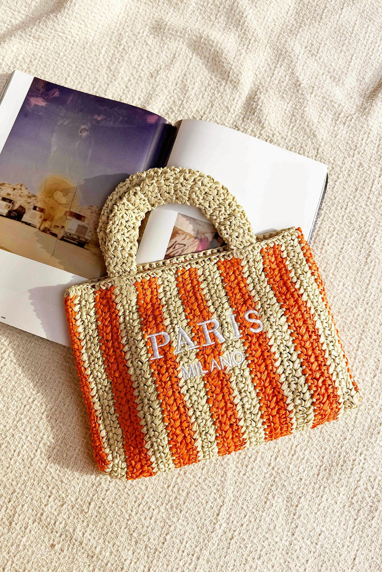 Sunset Stroll Raffia Bag - Orange Beige for women