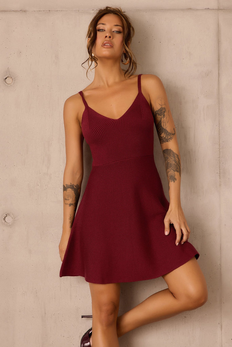 Tasha Knit Mini Dress Set - Wine for women