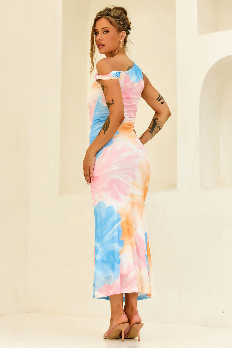 The Front Row Mesh Maxi Dress - Blue Multi for women