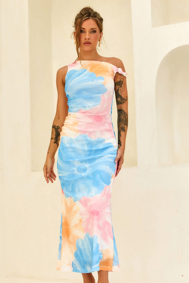 The Front Row Mesh Maxi Dress - Blue Multi for women