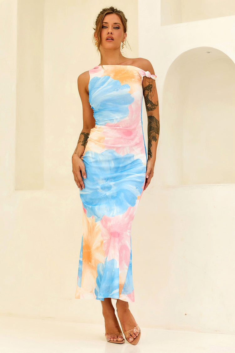 The Front Row Mesh Maxi Dress - Blue Multi for women