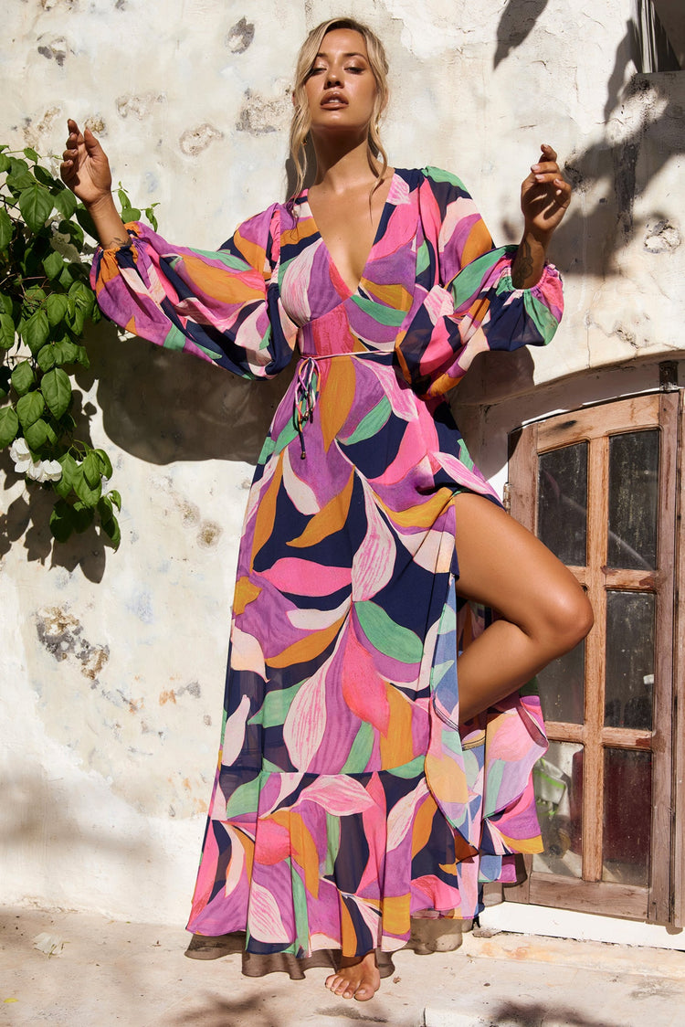 Tropic Muse Chiffon Maxi Dress - Navy Multi for women