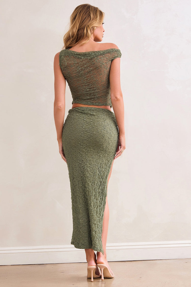 Tropical Beat Lace Midi Skirt - Sage for women