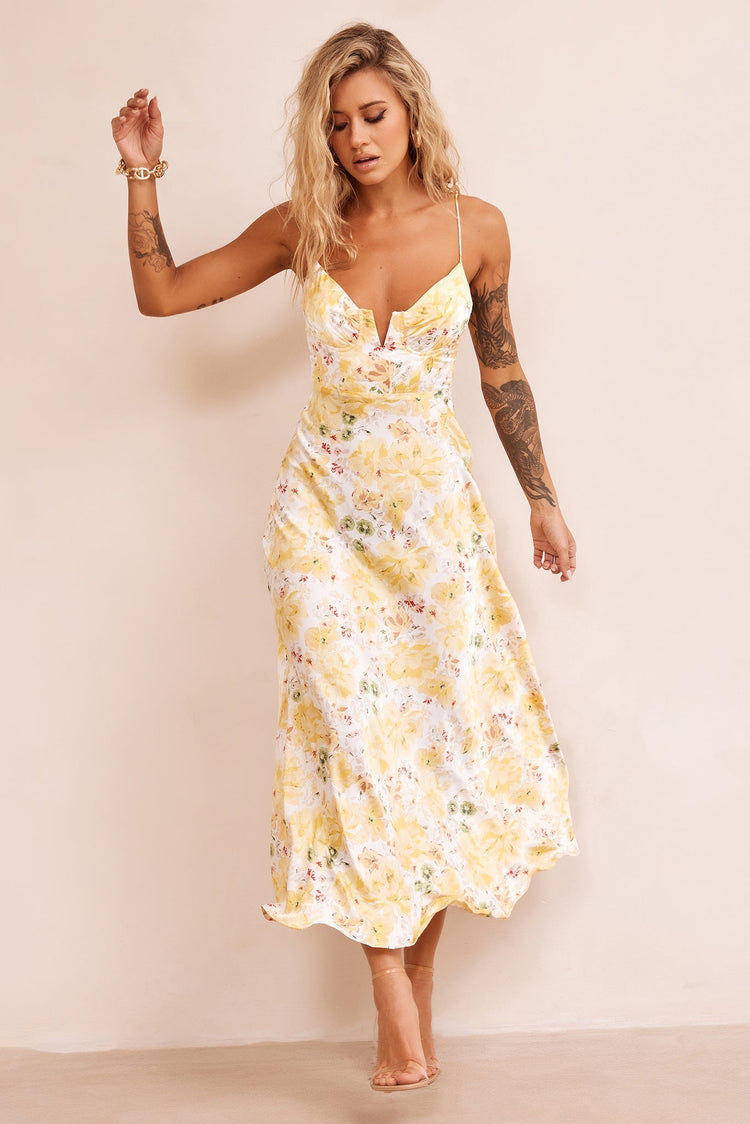 Vintage Summer Midi Dress - Yellow for women
