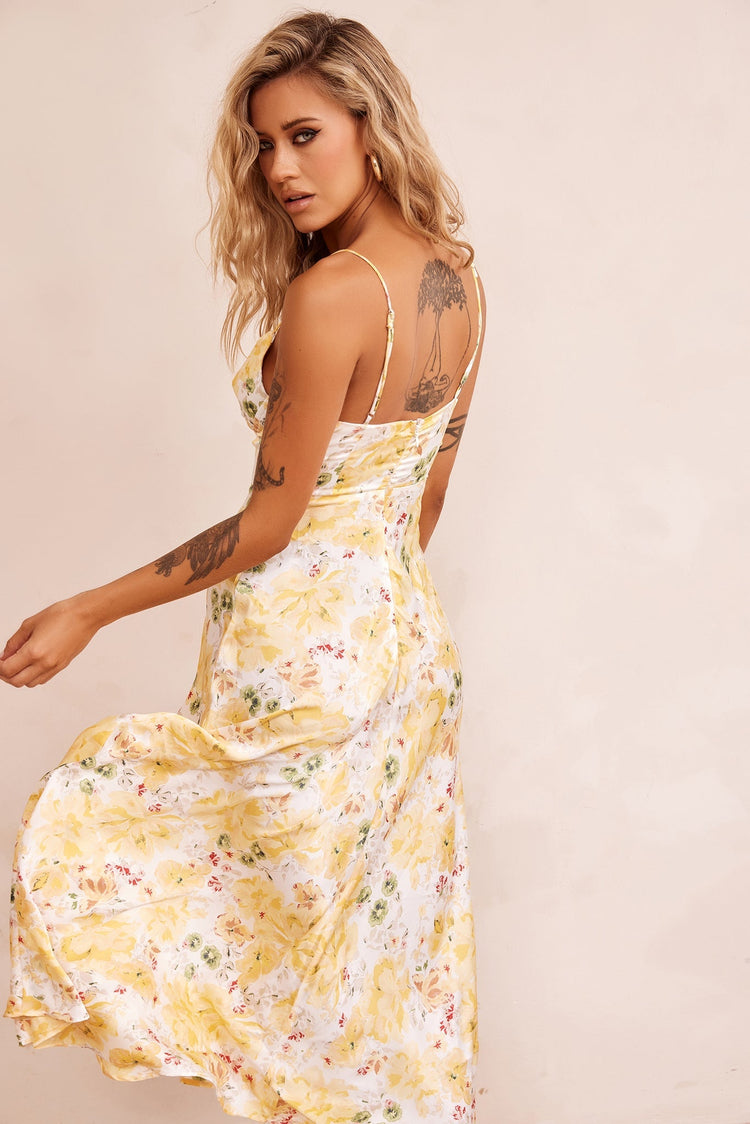 Vintage Summer Midi Dress - Yellow for women