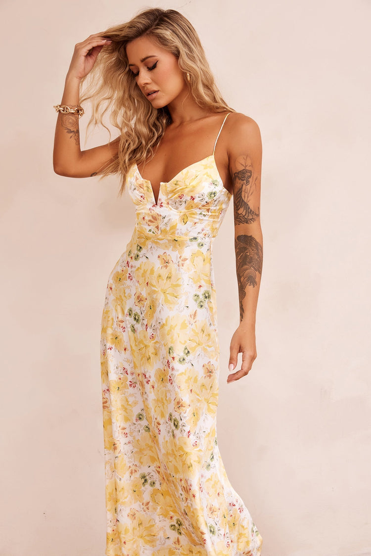 Vintage Summer Midi Dress - Yellow for women
