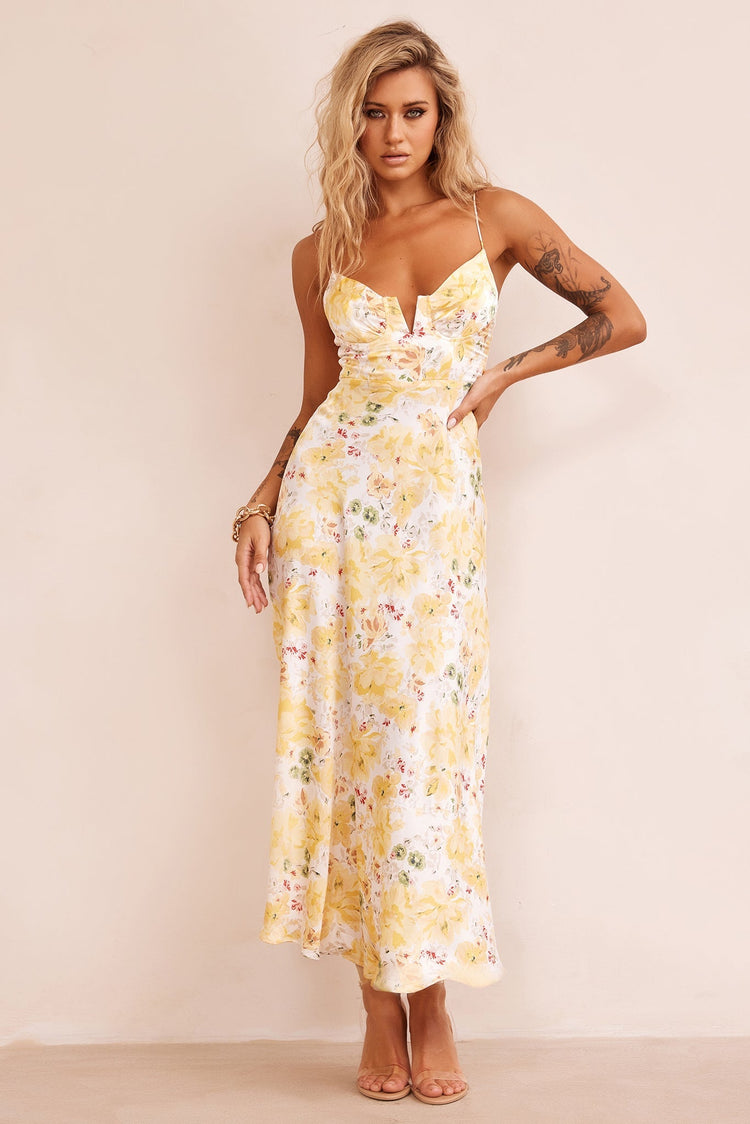 Vintage Summer Midi Dress - Yellow for women