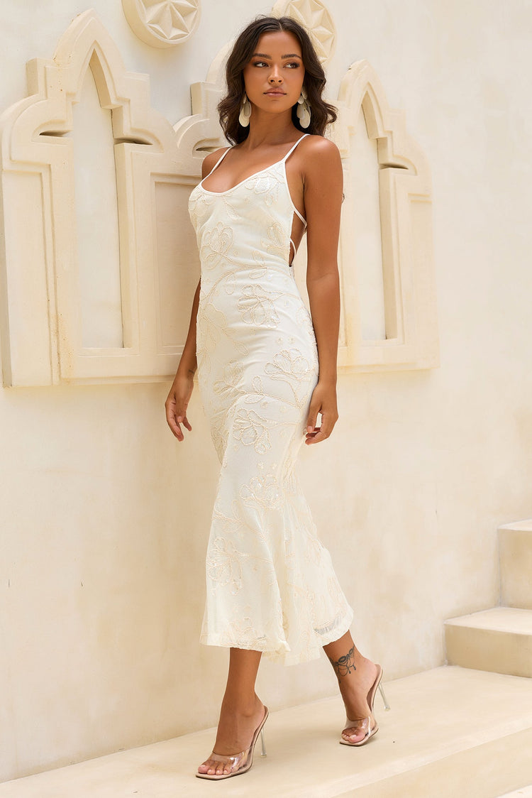 Whispered Bloom Crochet Maxi Dress - Cream for women