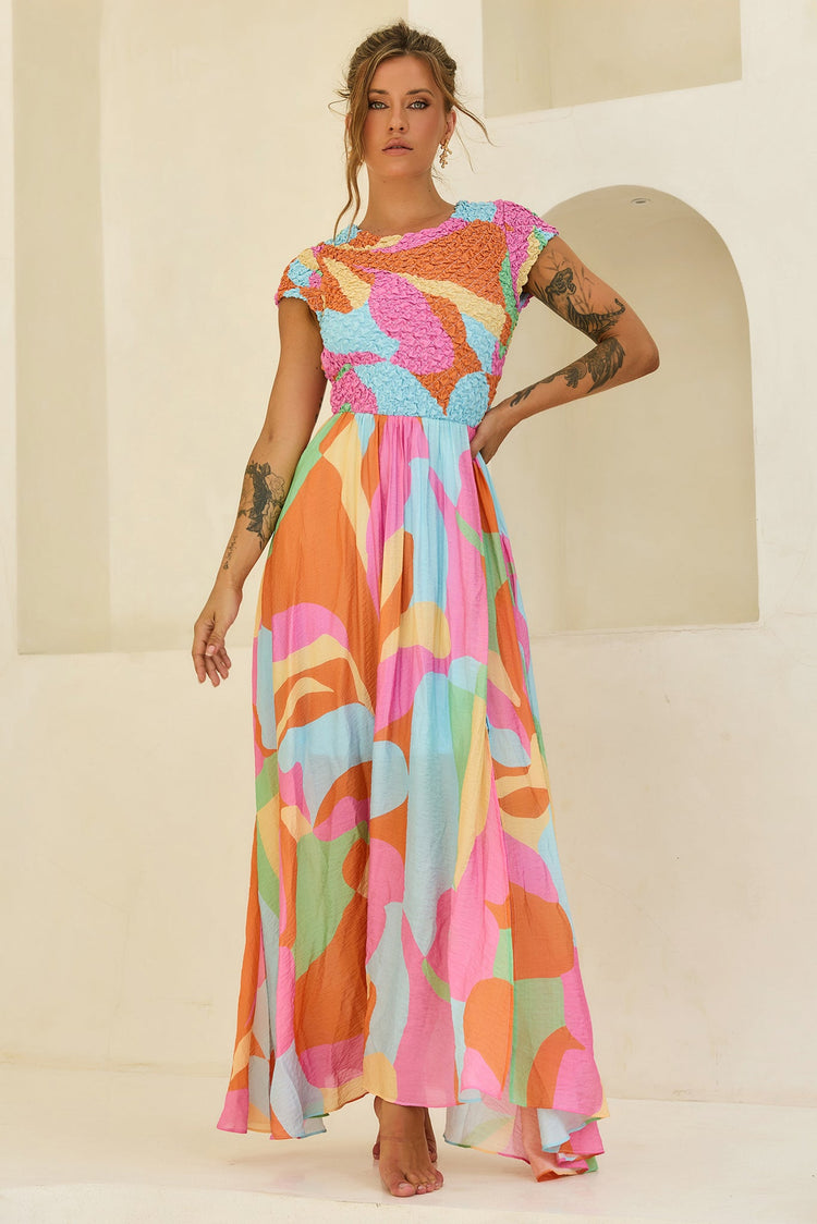 You For Me Woven Maxi Dress - Aqua Multi for women