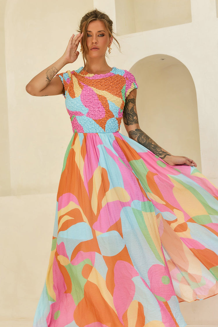 You For Me Woven Maxi Dress - Aqua Multi for women