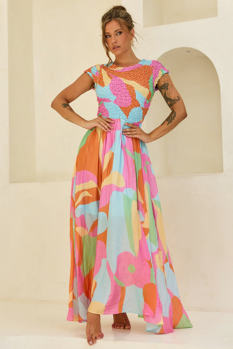 You For Me Woven Maxi Dress - Aqua Multi for women
