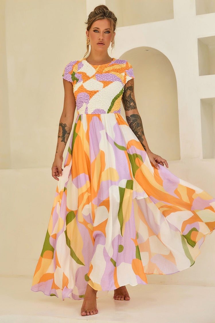You For Me Woven Maxi Dress - Orange Multi for women