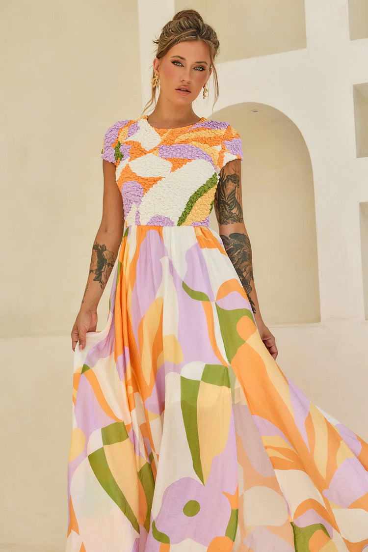 You For Me Woven Maxi Dress - Orange Multi for women